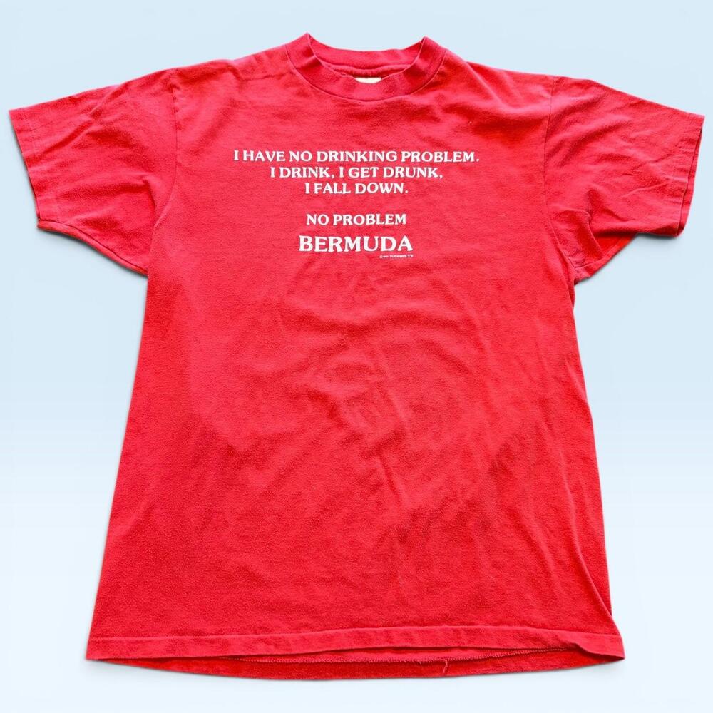 Vintage Bermuda Drinking Problem Shirt Mens Large Red Hanes Tee T-Shirt 1980